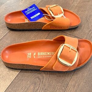 Birkenstock Bold Orange Buckle Slides